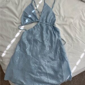 Peppermayo Sky Blue Sequin Halter Dress
